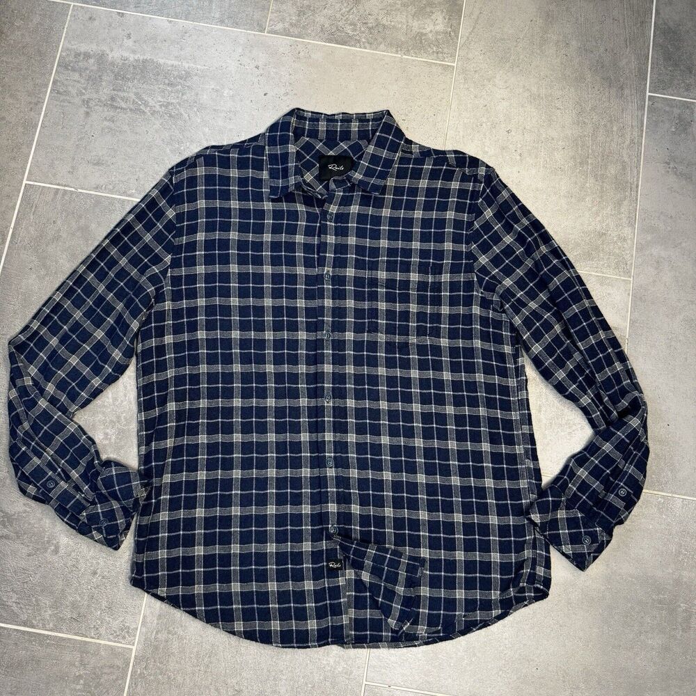 Rails Brushed Lennox Indigo Grey Plaid Flannel Button Down Shirt Men’s Large